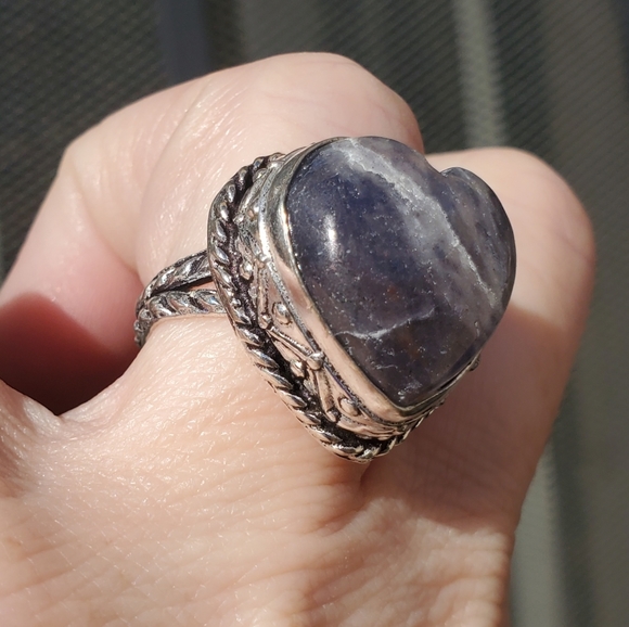 New Heart Shaped Iolite in Sunstone 925 Silver Ring. - Picture 8 of 15